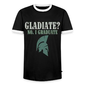 Gladiates? No, I Graduate - Roman Empire - Men's Ringer Shirt - black/white - Front - AI Model Female 172 light (172cm) & AI Model Male 178 light (178cm)
