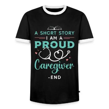 Caregiver A Short Story I Am A Proud Caretaker - Men's Ringer Shirt - black/white - Front - AI Model Female 172 light (172cm) & AI Model Male 178 light (178cm)