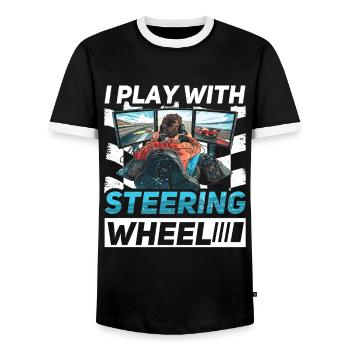 Simulator Cockpit Esports Sim Racing - Men's Ringer Shirt - black/white - Front - AI Model Female 172 light (172cm) & AI Model Male 178 light (178cm)