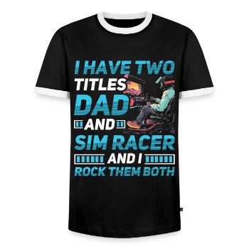 Simulator Cockpit Esports Sim Racing - Men's Ringer Shirt - black/white - Front - AI Model Female 172 light (172cm) & AI Model Male 178 light (178cm)