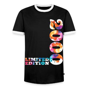 Colorful Birthday Limited Edition 2000 - Men's Ringer Shirt - black/white - Front - AI Model Female 172 light (172cm) & AI Model Male 178 light (178cm)