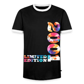 Colorful Birthday Limited Edition 2001 - Men's Ringer Shirt - black/white - Front - AI Model Female 172 light (172cm) & AI Model Male 178 light (178cm)
