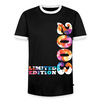 Colorful Birthday Limited Edition 2003 - Men's Ringer Shirt - black/white - Front - AI Model Female 172 light (172cm) & AI Model Male 178 light (178cm)