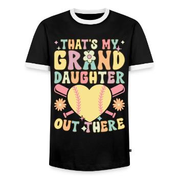 Joueur de softball groovy - T-shirt contrasté Homme - noir/blanc - Devant - AI Model Female 172 light (172cm) & AI Model Male 178 light (178cm)