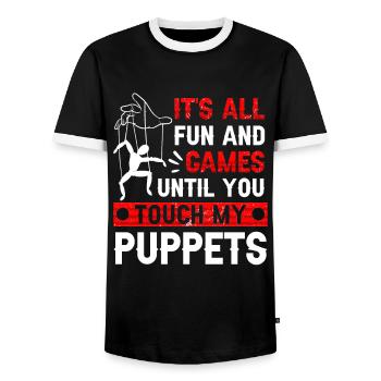 Marionettenspieler Puppenspieler - Männer Kontrast-T-Shirt - Schwarz/Weiß - Vorne - AI Model Female 172 light (172cm) & AI Model Male 178 light (178cm)