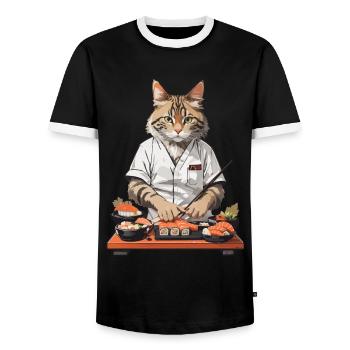 Chats Sushi Master Drôle Japon Food Design - T-shirt contrasté Homme - noir/blanc - Devant - AI Model Female 172 light (172cm) & AI Model Male 178 light (178cm)