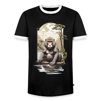 Asian Monkey Nature Aesthetic Monkey Design - Men's Ringer Shirt - black/white - Front - AI Model Female 172 light (172cm) & AI Model Male 178 light (178cm)