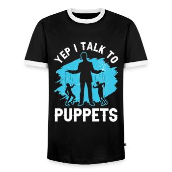 Marionettenspieler Puppenspieler - Männer Kontrast-T-Shirt - Schwarz/Weiß - Vorne - AI Model Female 172 light (172cm) & AI Model Male 178 light (178cm)