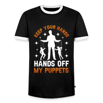 Marionettenspieler Puppenspieler - Männer Kontrast-T-Shirt - Schwarz/Weiß - Vorne - AI Model Female 172 light (172cm) & AI Model Male 178 light (178cm)