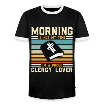 Le matin n’est pas mon heure, je suis pasteur - T-shirt contrasté Homme - noir/blanc - Devant - AI Model Female 172 light (172cm) & AI Model Male 178 light (178cm)