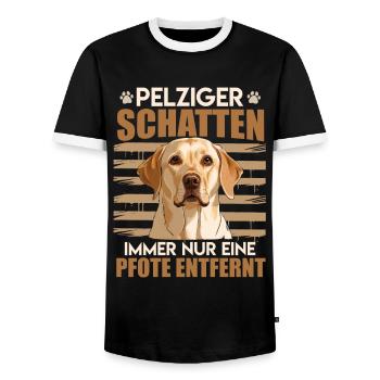 Labrador Herrchen PELZIGER SCHATTEN Labrador - Männer Kontrast-T-Shirt - Schwarz/Weiß - Vorne - AI Model Female 172 light (172cm) & AI Model Male 178 light (178cm)