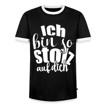 Ich bin so stolz auf dich Spruch Anerkennung - Männer Kontrast-T-Shirt - Schwarz/Weiß - Vorne - AI Model Female 172 light (172cm) & AI Model Male 178 light (178cm)