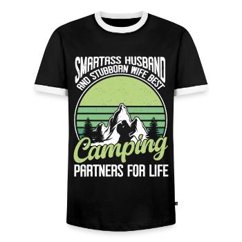 Husband And Wife Camping Partner Couple Matching - Men's Ringer Shirt - black/white - Front - AI Model Female 172 light (172cm) & AI Model Male 178 light (178cm)