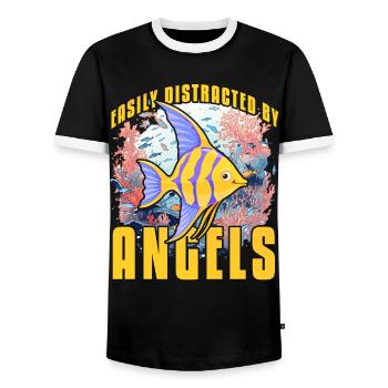 Facilement distrait par les anges - T-shirt contrasté Homme - noir/blanc - Devant - AI Model Female 172 light (172cm) & AI Model Male 178 light (178cm)