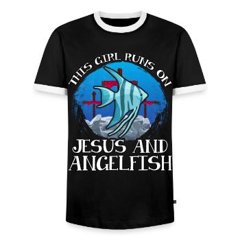 This Girl runs on Jesus and Angelfish - Men's Ringer Shirt - black/white - Front - AI Model Female 172 light (172cm) & AI Model Male 178 light (178cm)
