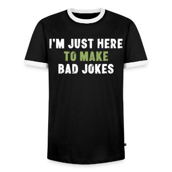 I'm Just Here To Make Bad Jokes Sarcasm - Men's Ringer Shirt - black/white - Front - AI Model Female 172 light (172cm) & AI Model Male 178 light (178cm)