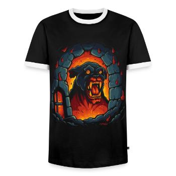 Hellhound, the Hound of Hell's Dungeon - Men's Ringer Shirt - black/white - Front - AI Model Female 172 light (172cm) & AI Model Male 178 light (178cm)