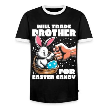 Will Trade Brother For Easter Candy - Men's Ringer Shirt - black/white - Front - AI Model Female 172 light (172cm) & AI Model Male 178 light (178cm)