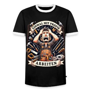 Einmal mit Profis Arbeiten Schreiner - Männer Kontrast-T-Shirt - Schwarz/Weiß - Vorne - AI Model Female 172 light (172cm) & AI Model Male 178 light (178cm)