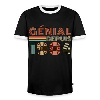Awesome Since 1984 Retro Birthday Gift - Men's Ringer Shirt - black/white - Front - AI Model Female 172 light (172cm) & AI Model Male 178 light (178cm)