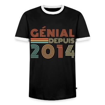 Génial Depuis 2014 Cadeau Retro Anniversaire - T-shirt contrasté Homme - noir/blanc - Devant - AI Model Female 172 light (172cm) & AI Model Male 178 light (178cm)