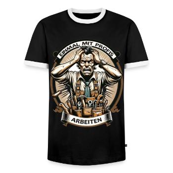 Craftsmen work with professionals for once - Men's Ringer Shirt - black/white - Front - AI Model Female 172 light (172cm) & AI Model Male 178 light (178cm)