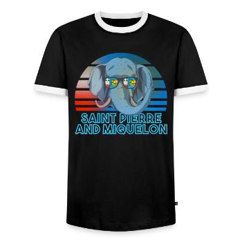 Saint Pierre and Miquelon - Men's Ringer Shirt - black/white - Front - AI Model Female 172 light (172cm) & AI Model Male 178 light (178cm)