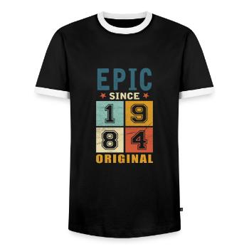 1984 Birthday Epic since - Men's Ringer Shirt - black/white - Front - AI Model Female 172 light (172cm) & AI Model Male 178 light (178cm)