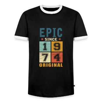 1974 Birthday Epic since - Men's Ringer Shirt - black/white - Front - AI Model Female 172 light (172cm) & AI Model Male 178 light (178cm)