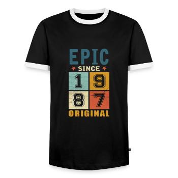 1987 Birthday Epic since - Men's Ringer Shirt - black/white - Front - AI Model Female 172 light (172cm) & AI Model Male 178 light (178cm)