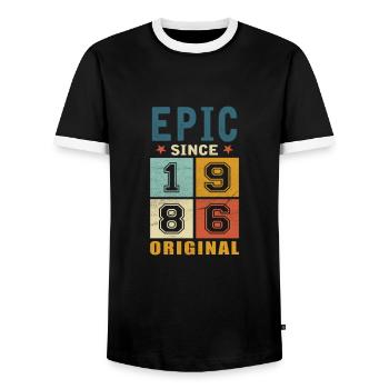 1986 Birthday Epic since - Men's Ringer Shirt - black/white - Front - AI Model Female 172 light (172cm) & AI Model Male 178 light (178cm)