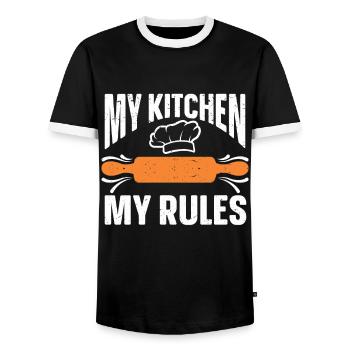 Cuisson Jeu de mots Cuire Cuisinier Chef Boulanger - T-shirt contrasté Homme - noir/blanc - Devant - AI Model Female 172 light (172cm) & AI Model Male 178 light (178cm)