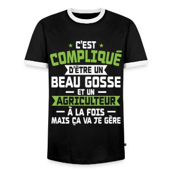 Bogosse and Farmer - Men's Ringer Shirt - black/white - Front - AI Model Female 172 light (172cm) & AI Model Male 178 light (178cm)