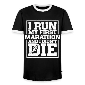 26. 2 Marathonläufer Lustiger Marathon Zitat - Männer Kontrast-T-Shirt - Schwarz/Weiß - Vorne - AI Model Female 172 light (172cm) & AI Model Male 178 light (178cm)