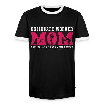 Childcare Worker Mom The Nursery School Teacher - Men's Ringer Shirt - black/white - Front - AI Model Female 172 light (172cm) & AI Model Male 178 light (178cm)
