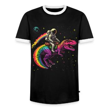 Astronaut reitet T-Rex Dinosaurier - Männer Kontrast-T-Shirt - Schwarz/Weiß - Vorne - AI Model Female 172 light (172cm) & AI Model Male 178 light (178cm)