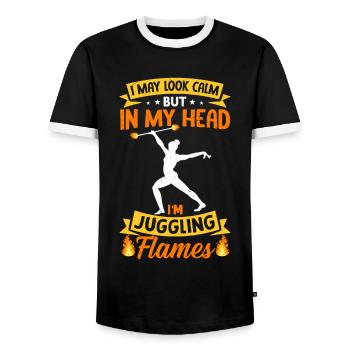 Fire Baton Fire Dance Fire Dancer Fire Dancer - Men's Ringer Shirt - black/white - Front - AI Model Female 172 light (172cm) & AI Model Male 178 light (178cm)