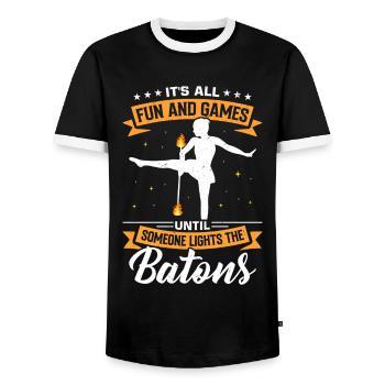 Fire Baton Fire Dance Fire Dancer Fire Dancer - Men's Ringer Shirt - black/white - Front - AI Model Female 172 light (172cm) & AI Model Male 178 light (178cm)