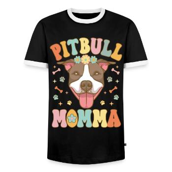 Groovy Pitbull Mom Female Dog Lover - Men's Ringer Shirt - black/white - Front - AI Model Female 172 light (172cm) & AI Model Male 178 light (178cm)