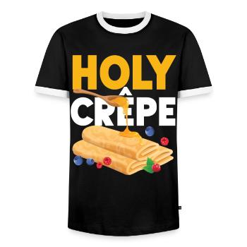 Pancake Lover Kids Pun Holy Crepe - Men's Ringer Shirt - black/white - Front - AI Model Female 172 light (172cm) & AI Model Male 178 light (178cm)
