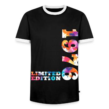 Colorful Birthday Limited Edition 1976 - Men's Ringer Shirt - black/white - Front - AI Model Female 172 light (172cm) & AI Model Male 178 light (178cm)