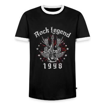 1998 Birthday Rock Legends Guitar - Men's Ringer Shirt - black/white - Front - AI Model Female 172 light (172cm) & AI Model Male 178 light (178cm)