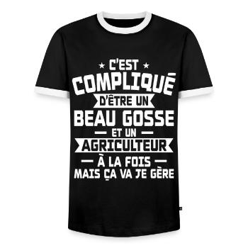 Bogosse and Farmer - Men's Ringer Shirt - black/white - Front - AI Model Female 172 light (172cm) & AI Model Male 178 light (178cm)