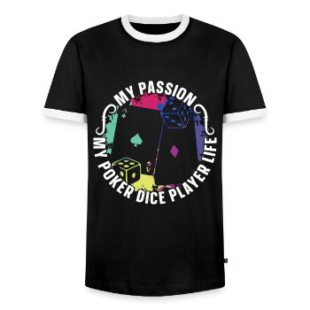 Poker Dice Player My Passion My Poker Card Game - Men's Ringer Shirt - black/white - Front - AI Model Female 172 light (172cm) & AI Model Male 178 light (178cm)