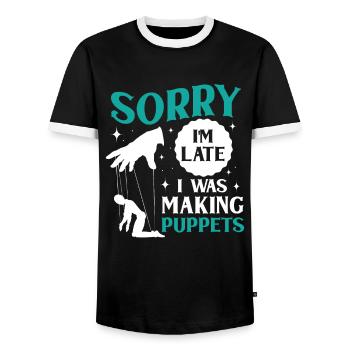 Marionettenspieler Puppenspieler - Männer Kontrast-T-Shirt - Schwarz/Weiß - Vorne - AI Model Female 172 light (172cm) & AI Model Male 178 light (178cm)