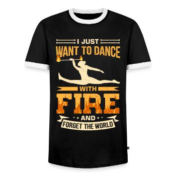 Fire Baton Fire Dance Fire Dancer Fire Dancer - Men's Ringer Shirt - black/white - Front - AI Model Female 172 light (172cm) & AI Model Male 178 light (178cm)