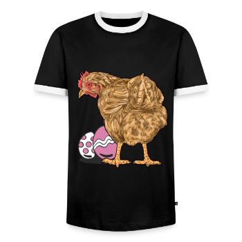 poulet, volaille, volaille, oeufs, oeuf, Pâques, oeuf de Pâques - T-shirt contrasté Homme - noir/blanc - Devant - AI Model Female 172 light (172cm) & AI Model Male 178 light (178cm)