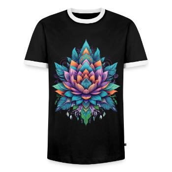 Mandala Lotus Spiritual Aesthetic Design - Men's Ringer Shirt - black/white - Front - AI Model Female 172 light (172cm) & AI Model Male 178 light (178cm)
