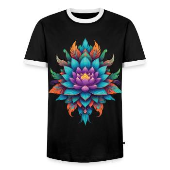 Spiritual Lotus Mandala Feather Design - Men's Ringer Shirt - black/white - Front - AI Model Female 172 light (172cm) & AI Model Male 178 light (178cm)