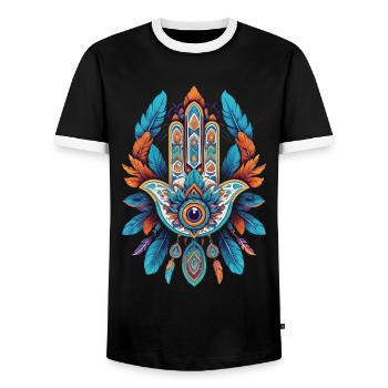 Spirituelle Hamsa Hand Mandala Federn - Männer Kontrast-T-Shirt - Schwarz/Weiß - Vorne - AI Model Female 172 light (172cm) & AI Model Male 178 light (178cm)